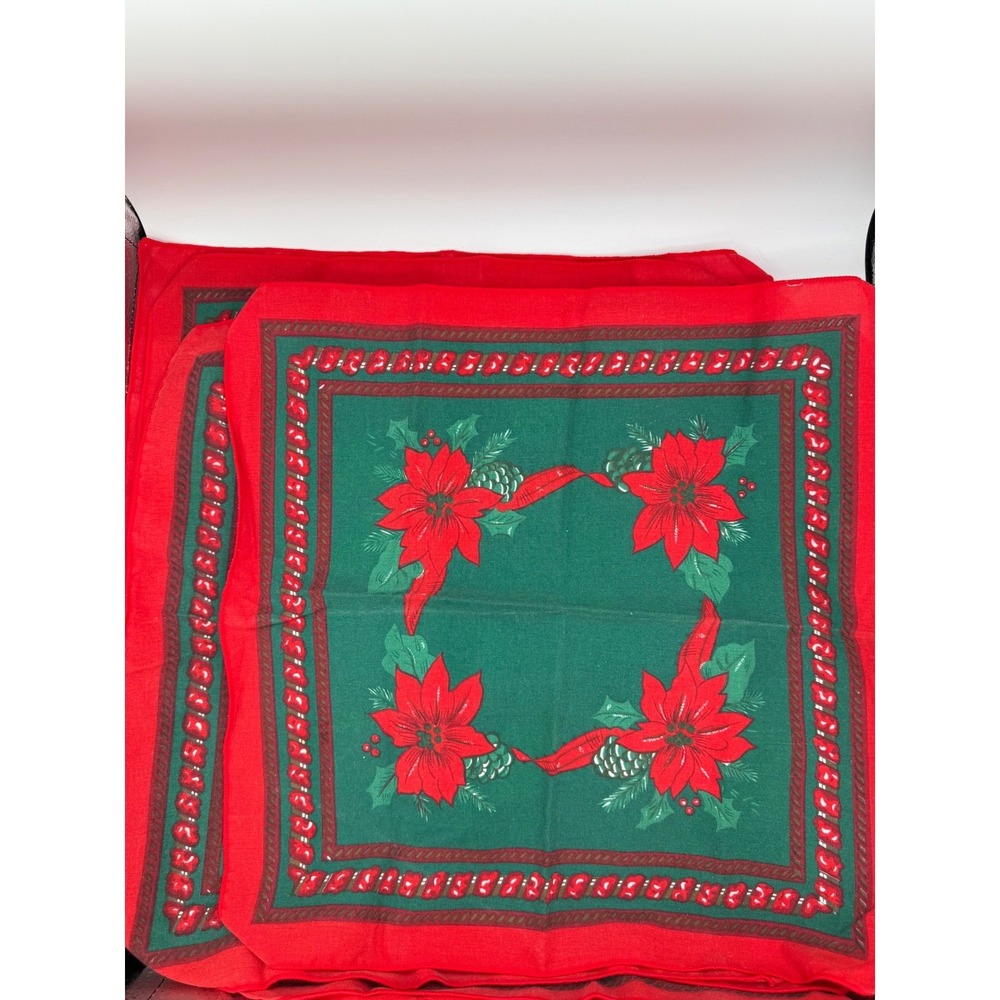 Vintage 90s Christmas Poinsettia Cloth Napkins Set of 4 Red Green Holiday Decor - Picture 3 of 5